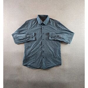Hugo Boss Shirt Mens L 17 Teal Plaid Performance Slim Fit Button Up Long Sleeve